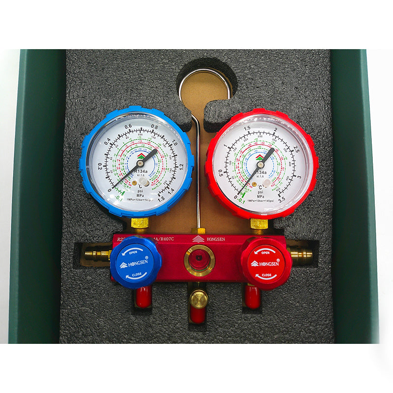 HongSen Manifold Gauge Set HS-S36G R22/R134A/R404A/R407C With 36FT Charging Hose