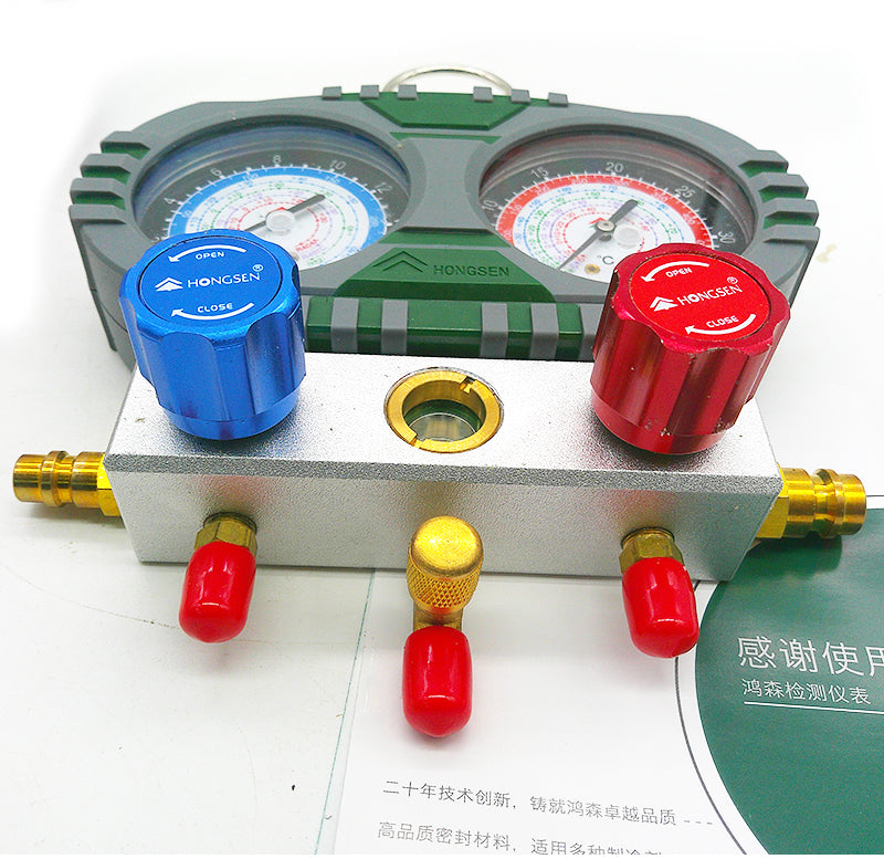 Two Way Manifold Gauge Used For  R22/R134A/R404A/R407C  Model HS-S60-101 With Hongsen Charging hose.